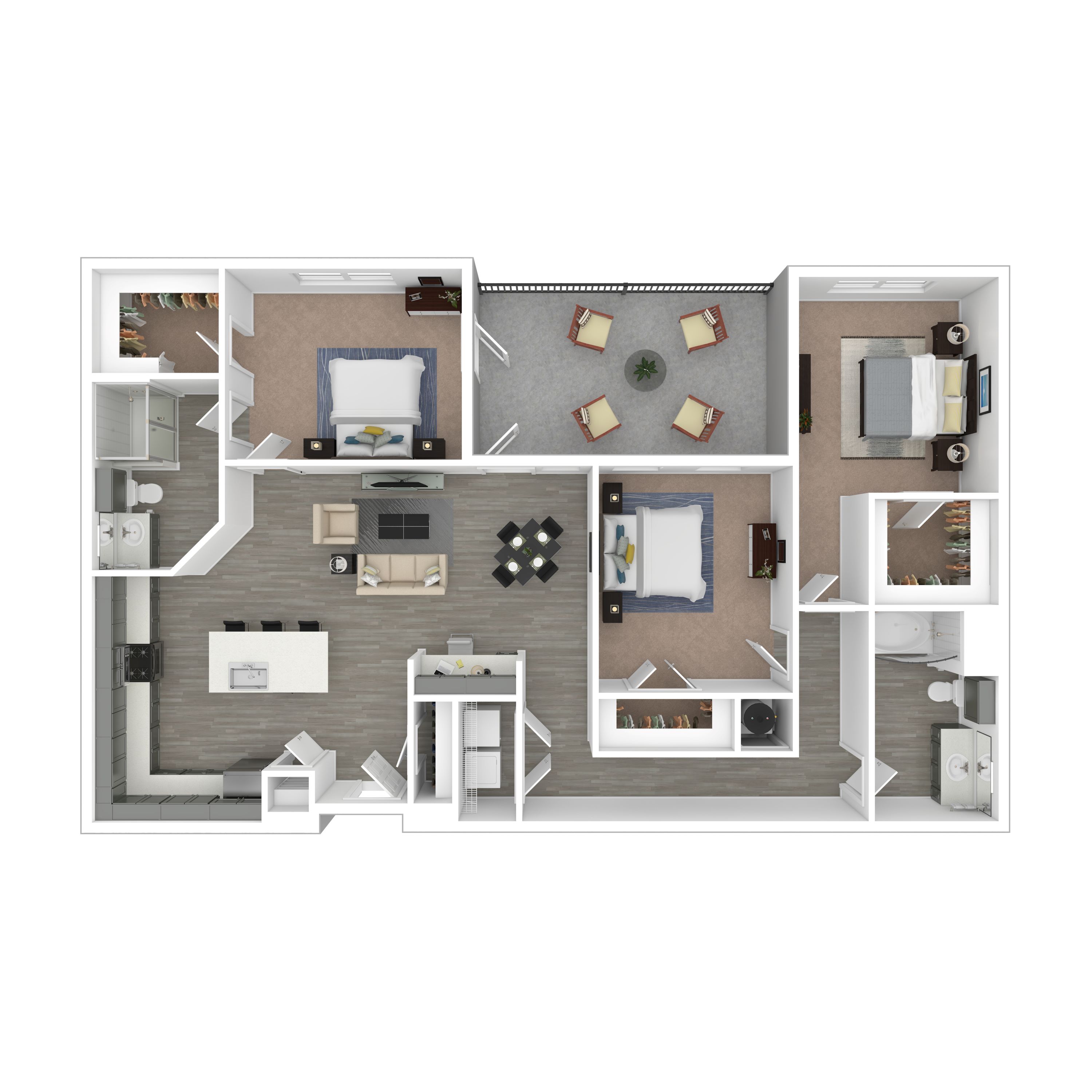 Floor plan for 3 beds, 2 baths, 1414 sqft